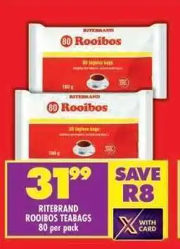 Shoprite RITEBRAND ROOIBOS TEABAGS 80 per pack offer