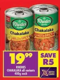 Shoprite RHODES CHAKALAKA all variants 400g each offer