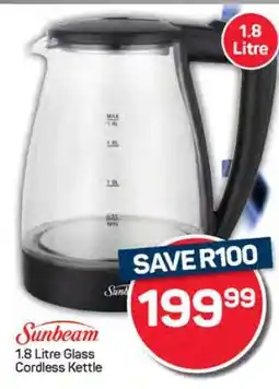 Pick n Pay Hypermarket Sunbeam 1.8 Litre Glass Cordless Kettle offer