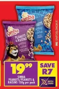 Shoprite SIMBA PEANUTS/PEANUTS & RAISINS 150g per pack offer