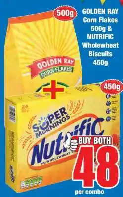 Boxer GOLDEN RAY Corn Flakes 500g & NUTRIFIC Wholewheat Biscuits 450g offer