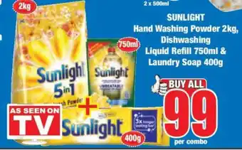 Boxer SUNLIGHT Hand Washing Powder 2kg, Dishwashing Liquid Refill 750ml & Laundry Soap 400g offer