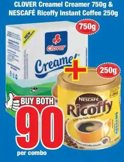 Boxer CLOVER Creamel Creamer 750g & NESCAFÉ Ricoffy Instant Coffee 250g offer