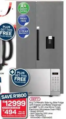 Pick n Pay Hypermarket Metallic Side-by-Side Fridge with Freezer and Water Dispenser offer