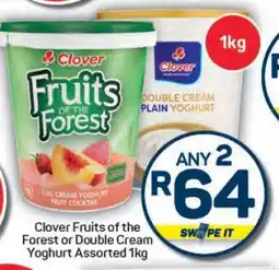 Pick n Pay Hypermarket Clover Fruits of the Forest or Double Cream Yoghurt Assorted 1kg offer