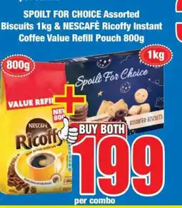 Boxer SPOILT FOR CHOICE Assorted Biscuits 1kg & NESCAFÉ Ricoffy Instant Coffee Value Refill Pouch 800g offer