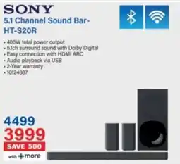 Incredible Connection SONY 5.1 Channel Sound Bar- HT-S20R offer