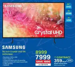 Incredible Connection SAMSUNG 55-inch Crystal UHD 4K-55DU7000 offer