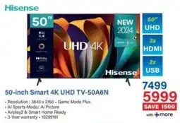 Incredible Connection Hisense 50-inch Smart 4K UHD TV-50A6N offer