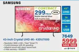 Incredible Connection SAMSUNG 43-inch Crystal UHD 4K-43DU7000 offer