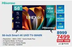Incredible Connection Hisense 58-inch Smart 4K UHD TV-58A6N offer