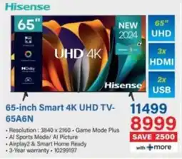 Incredible Connection Hisense 65-inch Smart 4K UHD TV-65A6N offer