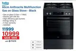 Incredible Connection Beko Anthracite Multifunction Gas on Glass Stove Black offer