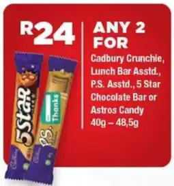 OK Grocer Cadbury Crunchie, Lunch Bar Asstd., P.S. Asstd., 5 Star Chocolate Bar or Astros Candy offer