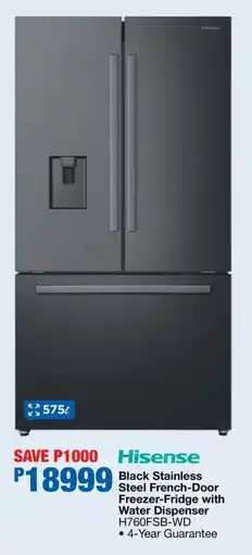 OK Furniture Hisense Black Stainless Steel French-Door Freezer-Fridge with Water Dispenser offer