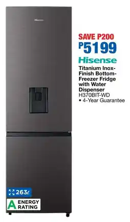OK Furniture Hisense Titanium Inox-Finish Bottom- Freezer Fridge with Water Dispenser offer