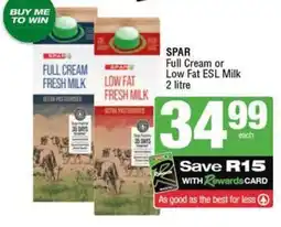 SuperSpar SPAR Full Cream or Low Fat ESL Milk offer