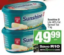 SuperSpar Sunshine D Lite 40% Fat Spread Tub offer