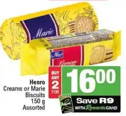 SuperSpar Henro Creams or Marie Biscuits Assorted offer
