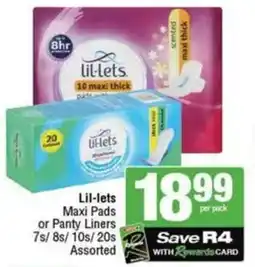 SuperSpar Lil-lets Maxi Pads or Panty Liners Assorted offer