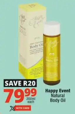Checkers Happy Event Natural Body Oil offer