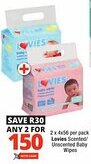 Checkers Lovies Scented/ Unscented Baby Wipes offer