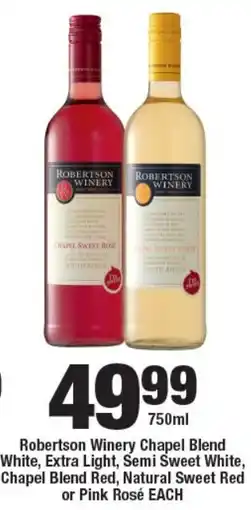 OK Liquor Robertson Winery Chapel Blend White, Extra Light, Semi Sweet White, Chapel Blend Red, Natural Sweet Red or Pink Rosé offer
