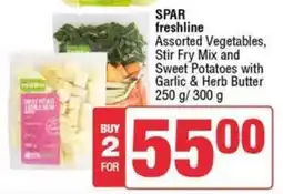 SuperSpar SPAR freshline Assorted Vegetables, Stir Fry Mix and Sweet Potatoes with Garlic & Herb Butter offer