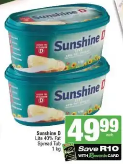 SuperSpar Sunshine D Lite 40% Fat Spread Tub offer