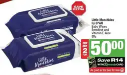 SuperSpar Little Munchkins by SPAR Baby Wipes Sensitive and Vitamin E Aloe offer