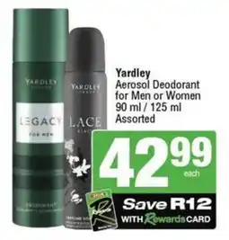 SuperSpar Yardley Aerosol Deodorant for Men or Women offer