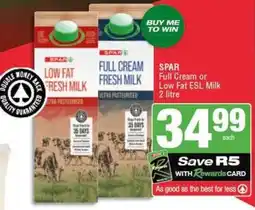 SuperSpar SPAR Full Cream or Low Fat ESL Milk offer