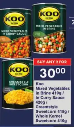 President Hyper Koo Mixed Vegetables in Brine/ In Curry Sauce/ Creamstyle Sweetcorn/ Whole Kernel Sweetcorn offer
