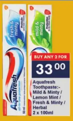 President Hyper Aquafresh Toothpaste Mild & Minty/ Lemon Mint/ Fresh & Minty/ Herbal offer