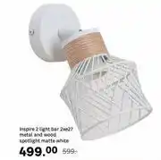Leroy Merlin Inspire 2 Light Bar 2xe27 Metal And Wood Spotlight Matte White offer
