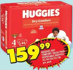 Shoprite Huggies dry comfort value pack disposable nappies 42/44/46/52/58 per pack offer