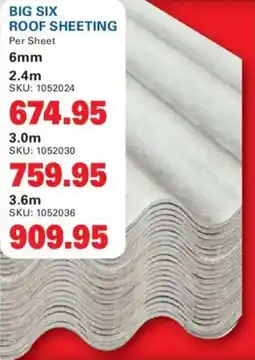 Cashbuild Big six roof sheeting offer