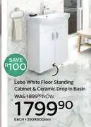 CTM Lebo White Floor Standing Cabinet & Ceramic Drop In Basin-550 x 800mm Each offer