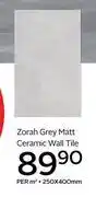 CTM Zorah Grey Matt Ceramic Wall Tile-250 x 400mm Per Sqm offer