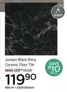 CTM Juniper Black Shiny Ceramic Floor Tile-430 x 430mm Per Sqm offer