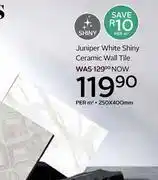 CTM Juniper White Shiny Ceramic Wall Tile-250 x 400mm Per Sqm offer