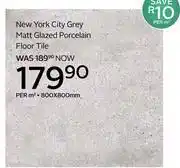 CTM New York City Grey Matt Glazed Porcelain Floor Tile 800 x 800mm-Per Sqm offer