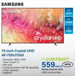 Incredible Connection SAMSUNG 75-inch Crystal UHD 4K-75DU7000 offer