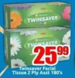 Three Star Cash and Carry Twinsaver Facial Tissue 2 Ply Asst offer