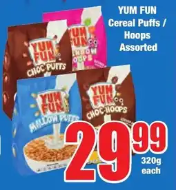 Boxer Superstores YUM FUN Cereal Puffs/ Hoops Assorted offer