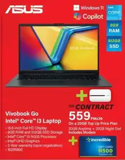 Incredible Connection ASUS Vivobook Go Intel Core i3 Laptop offer