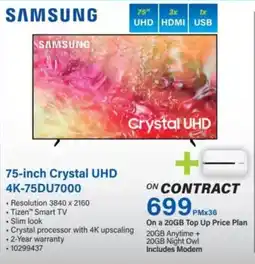 Incredible Connection SAMSUNG 75-inch Crystal UHD 4K-75DU7000 offer