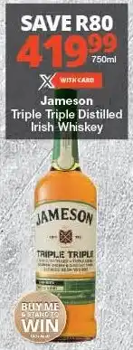 Checkers Jameson Triple Triple Distilled Irish Whiskey offer