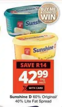 Checkers Sunshine D 60% Original/40% Lite Fat Spread offer
