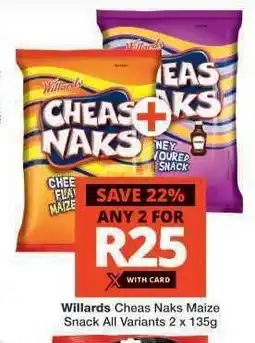 Checkers WILLARDS CHEAS NAKS MAIZE SNACK offer